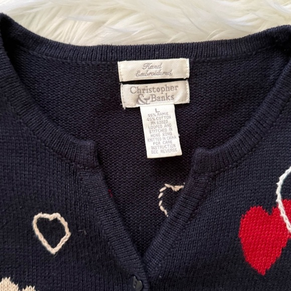 Christopher & Banks Valentines Hearts Short Sleeve Sweater Cardigan Large - Picture 4 of 5